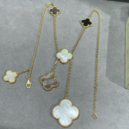 Mysitc CLOVER 6 MOTIF MOP ONYX GOLD NECKLACE