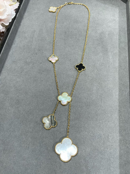 Mysitc CLOVER 6 MOTIF MOP ONYX GOLD NECKLACE