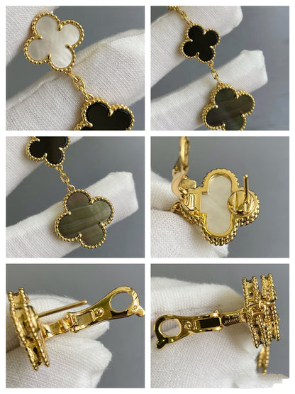 Mysitc CLOVER 3 MOTIF MOP ONYX DARK MOP PINK GOLD EARRINGS