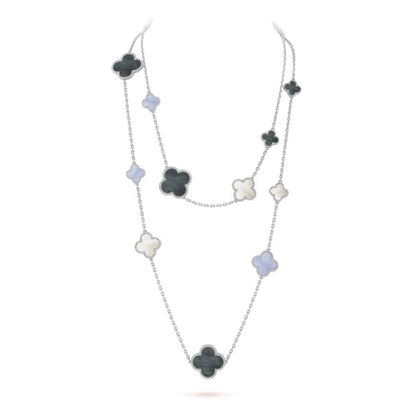 Mysitc CLOVER 16 MOTIF CHALCEDONY MOP SILVER NECKLACE