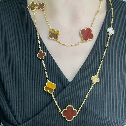 Mysitc CLOVER 16 MOTIF CARNELIAN TIGER EYE ROSE GOLD NECKLACE