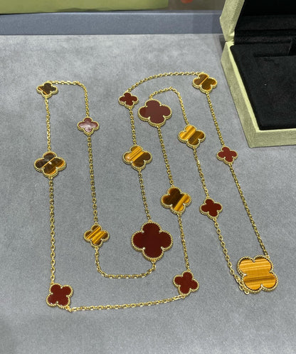 Mysitc CLOVER 16 MOTIF CARNELIAN TIGER EYE ROSE GOLD NECKLACE
