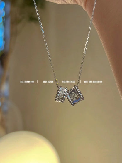 Mysitc PERLEE DOUBLE PENDANT SILVER DIAMOND NECKLACE