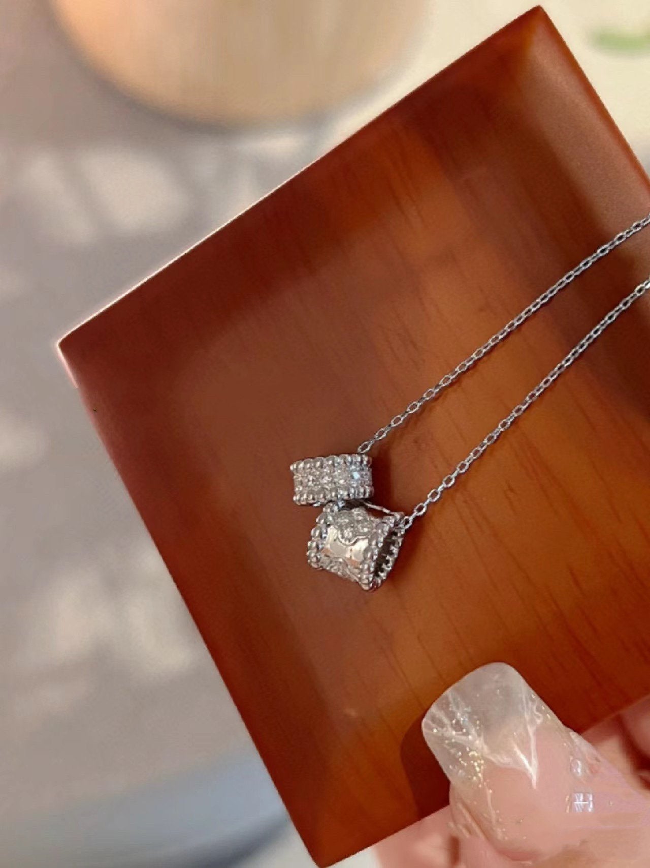 Mysitc PERLEE DOUBLE PENDANT SILVER DIAMOND NECKLACE