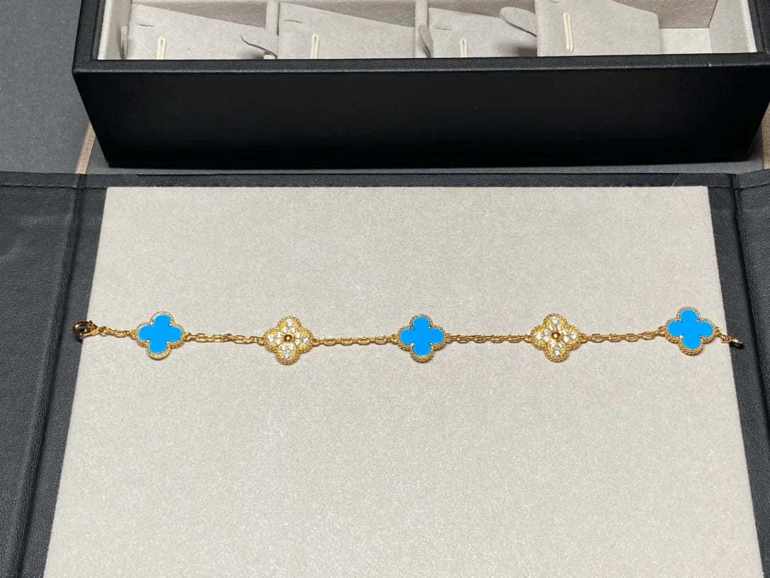 [Mysitc ]New CLOVER 5 MOTIF BLUE AGATE BRACELET COLLECTION