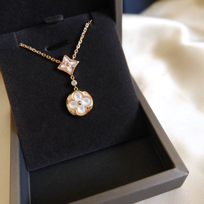 Mysitc STAR AND SUN WHITE MOP 2 MOTIF PINK GOLD NECKLACE