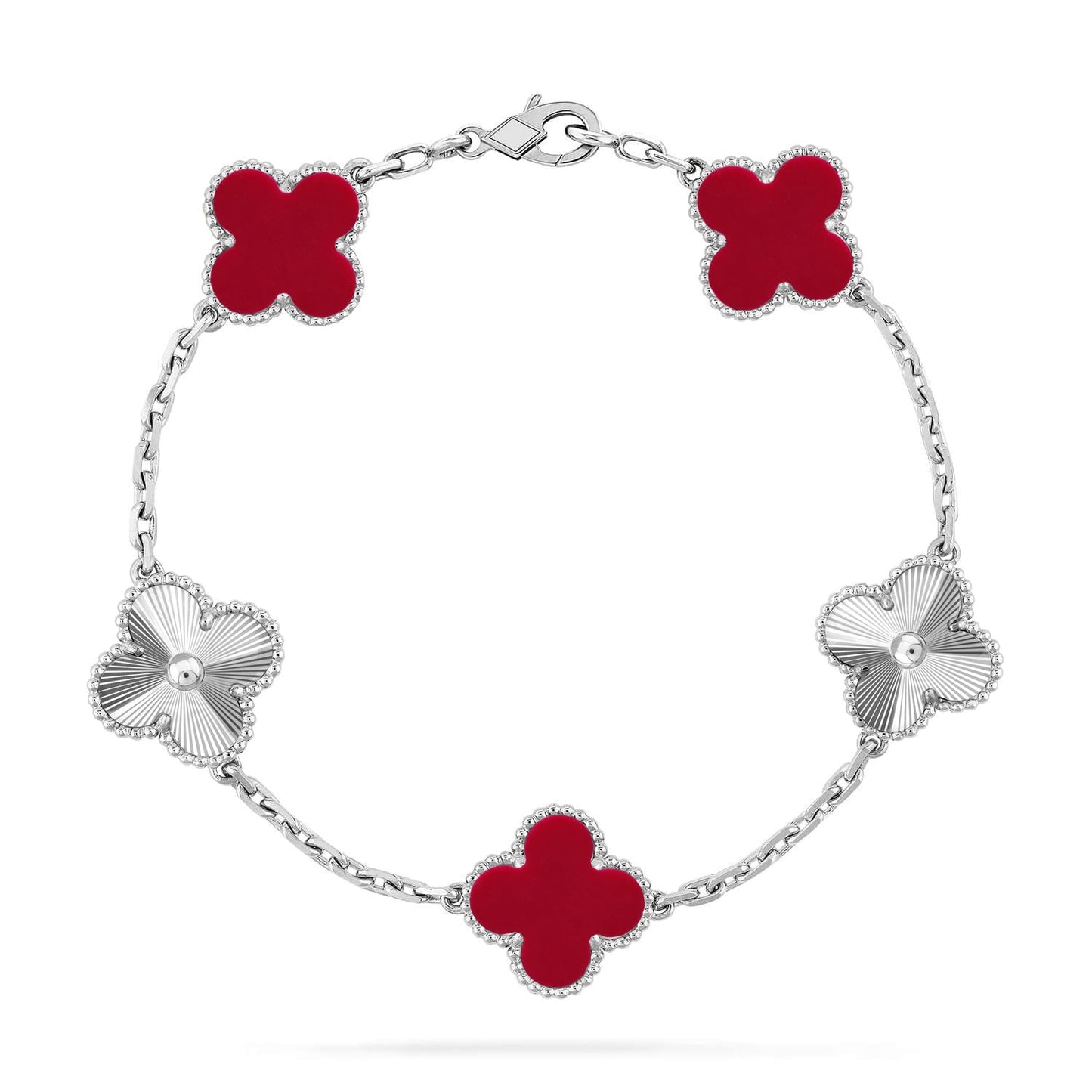 [Mysitc ]New  CLOVER 5 MOTIF RED CORNELIAN BRACELET COLLECTION