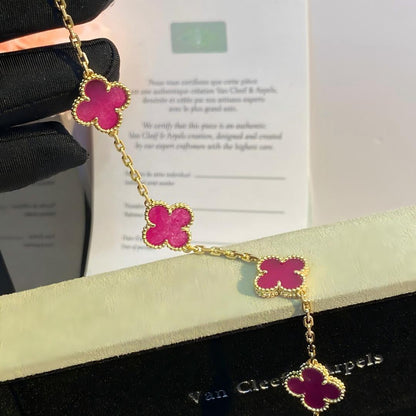[Mystic]NEW CLOVER 5 MOTIFS PINK ENAMEL BRACELET