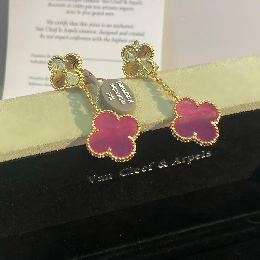 [Mystic]NEW CLOVER 2 MOTIF PINK ENAMEL EARRINGS