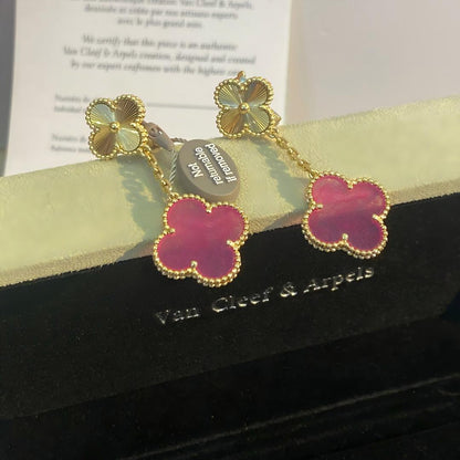 [Mystic]NEW CLOVER 2 MOTIF PINK ENAMEL EARRINGS