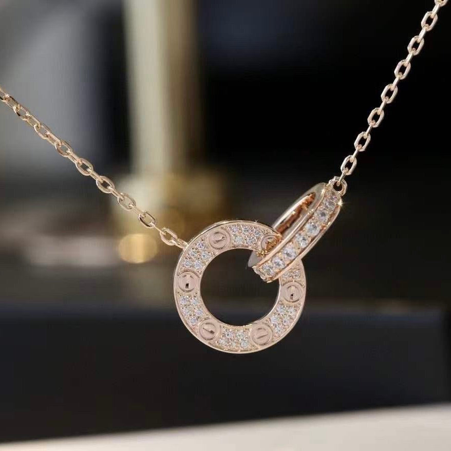 Mysitc LOVE 7.6MM NECKLACE ROSE GOLD AND SILVER  FULL DIAMOND