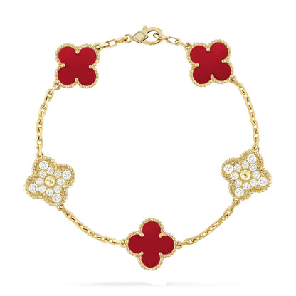 [Mysitc ]New  CLOVER 5 MOTIF RED CORNELIAN BRACELET COLLECTION