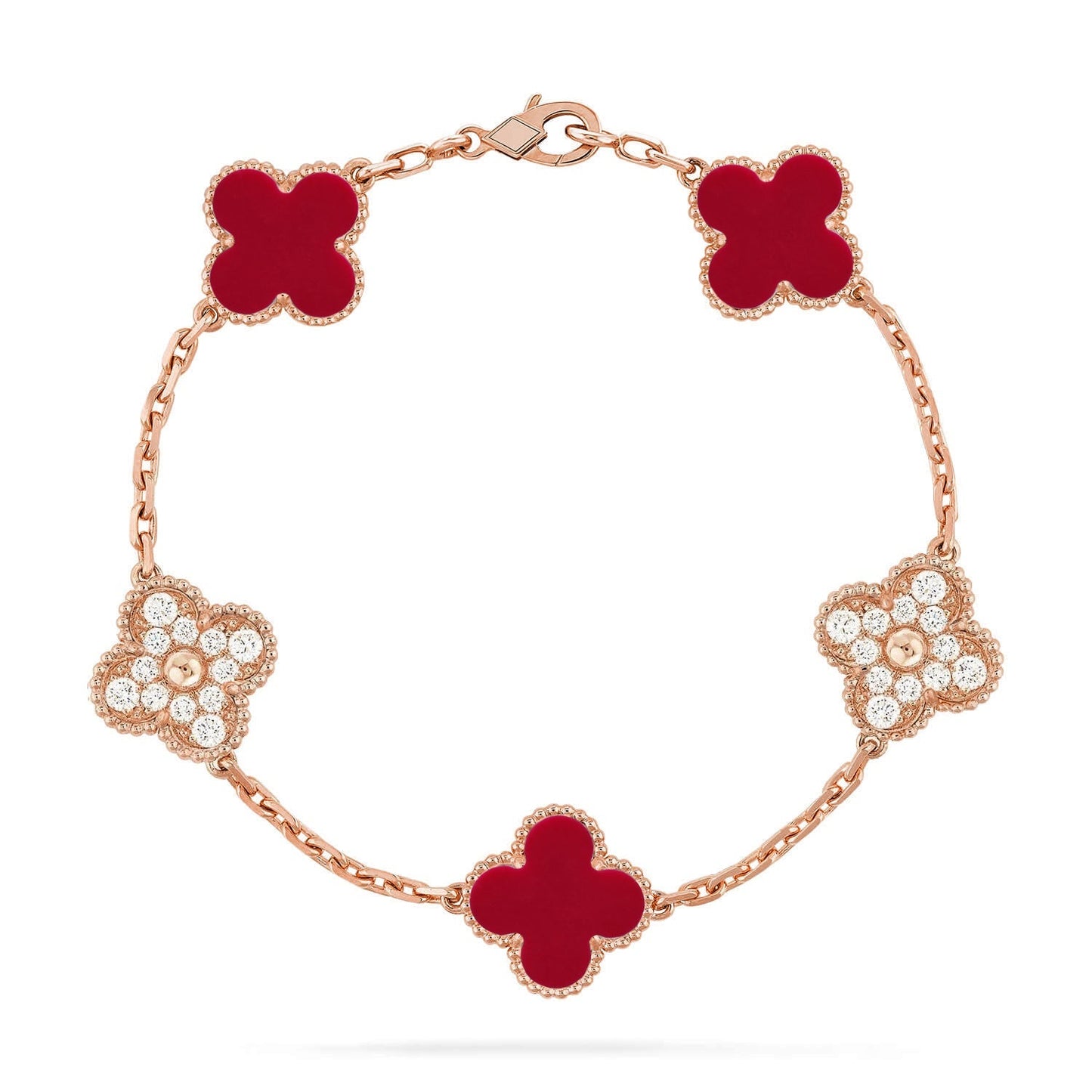 [Mysitc ]New  CLOVER 5 MOTIF RED CORNELIAN BRACELET COLLECTION