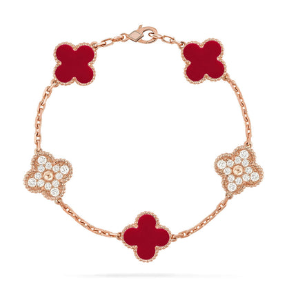 [Mysitc ]New  CLOVER 5 MOTIF RED CORNELIAN BRACELET COLLECTION