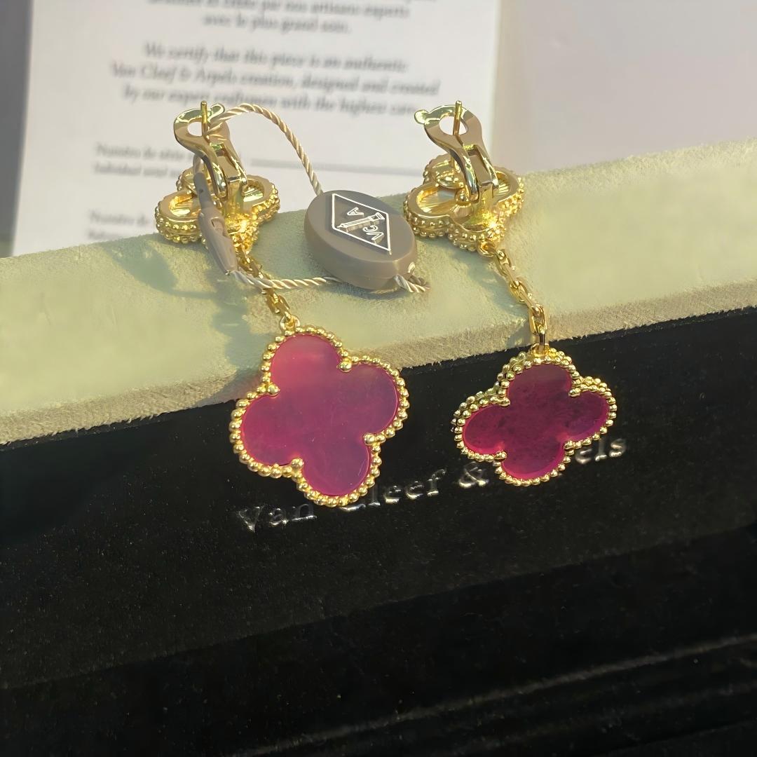 [Mystic]NEW CLOVER 2 MOTIF PINK ENAMEL EARRINGS