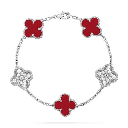 [Mysitc ]New  CLOVER 5 MOTIF RED CORNELIAN BRACELET COLLECTION