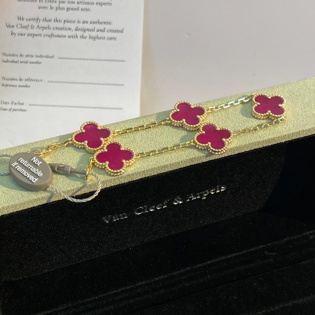 [Mystic]NEW CLOVER 5 MOTIFS PINK ENAMEL BRACELET