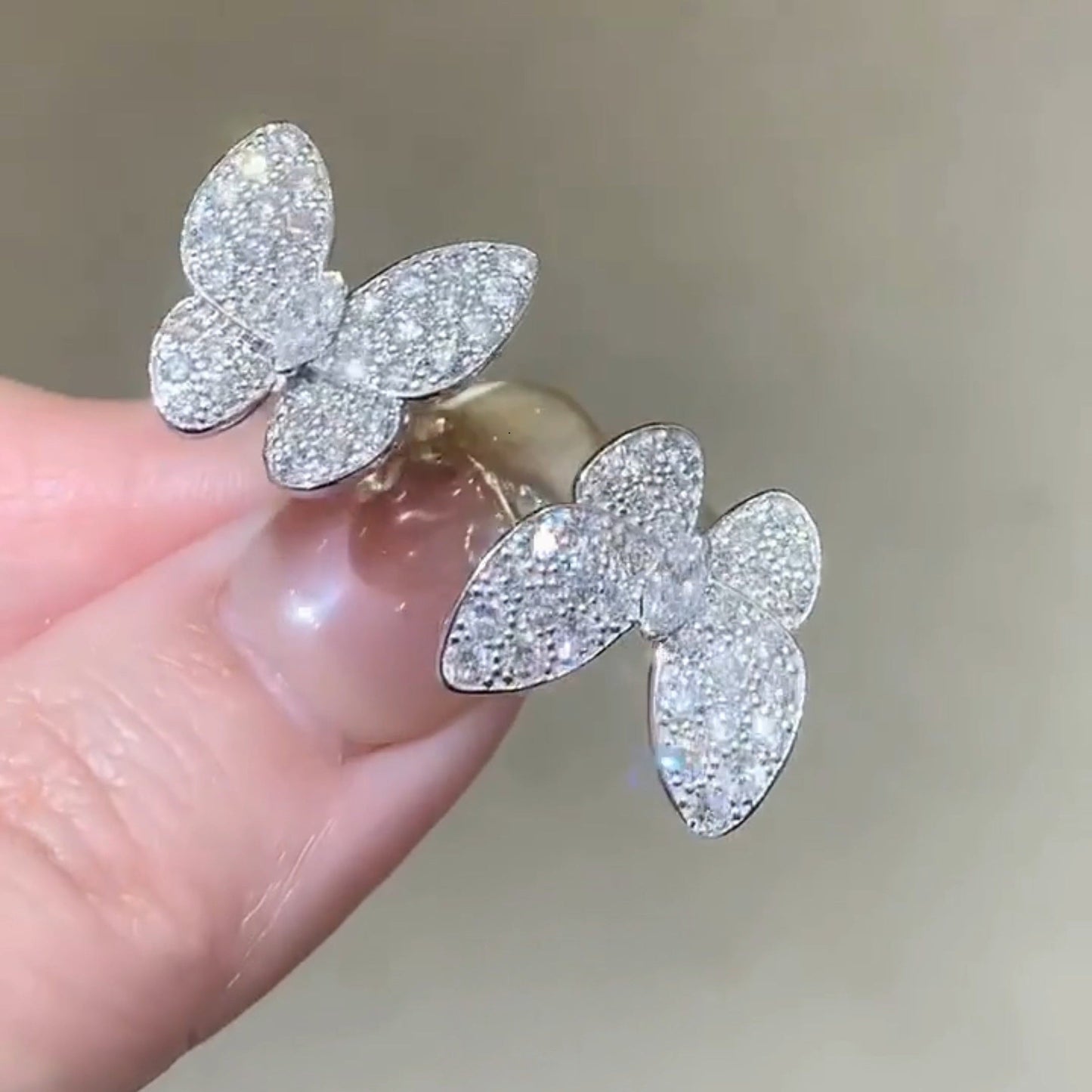 Mystischer ZWILLINGSSILBER-SCHMETTERLINGS-DIAMANTENRING