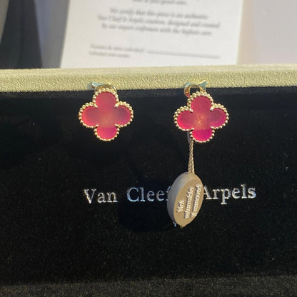 [Mystic]NEW CLOVER 15MM PINK ENAMEL STUD EARRINGS