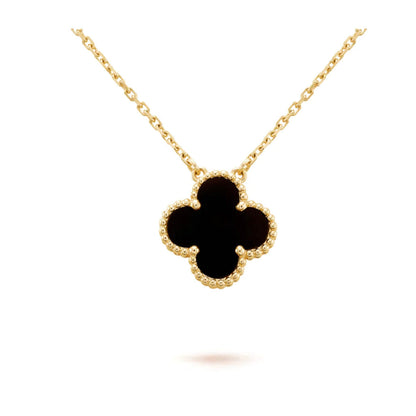 Mysitc CLOVER 15MM BLACK ONYX SINGLE FLOWER NECKLACE