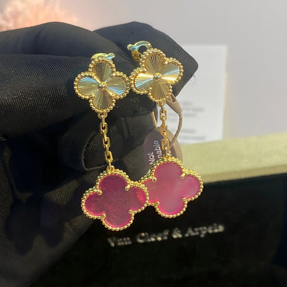 [Mystic]NEW CLOVER 2 MOTIF PINK ENAMEL EARRINGS