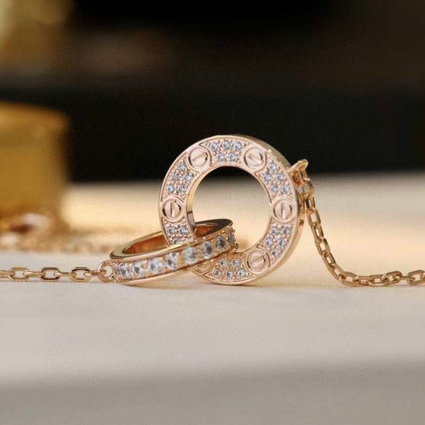 Mysitc LOVE 7.6MM NECKLACE ROSE GOLD AND SILVER  FULL DIAMOND