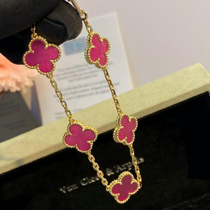 [Mystic]NEW CLOVER 5 MOTIFS PINK ENAMEL BRACELET