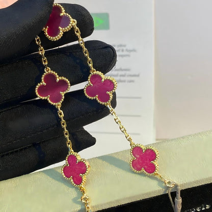 [Mystic]NEW CLOVER 5 MOTIFS PINK ENAMEL BRACELET