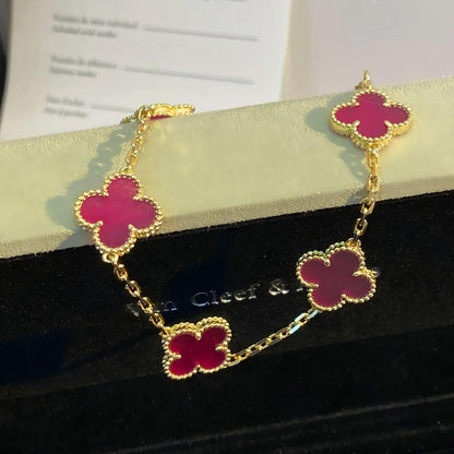 [Mystic]NEW CLOVER 5 MOTIFS PINK ENAMEL BRACELET