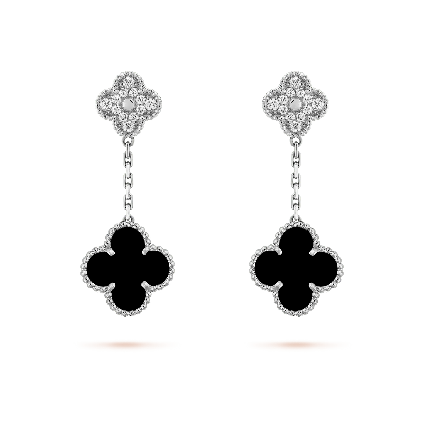 Mysitc CLOVER 2 MOTIFS  DIAMOND ONYX EARRINGS SILVER