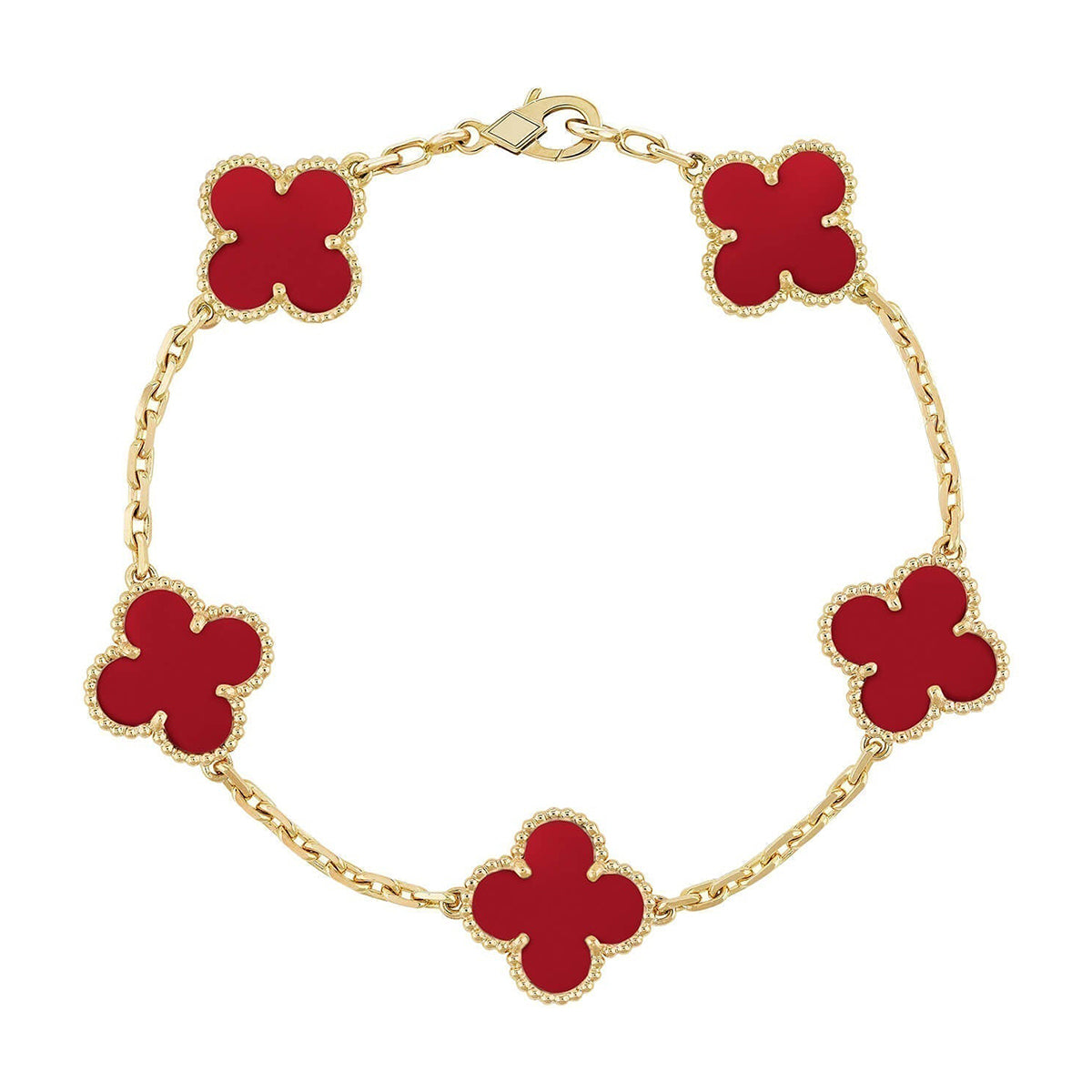[Mysitc ]New  CLOVER 5 MOTIF RED CORNELIAN BRACELET COLLECTION