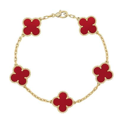 [Mysitc ]New  CLOVER 5 MOTIF RED CORNELIAN BRACELET COLLECTION