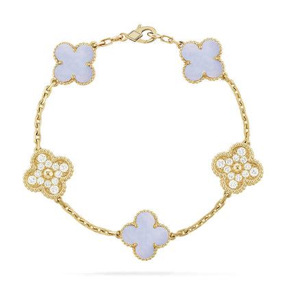 [Mysitc ]New  CLOVER 5 MOTIF PURPLE CHALCEDONY BRACELET COLLECTION