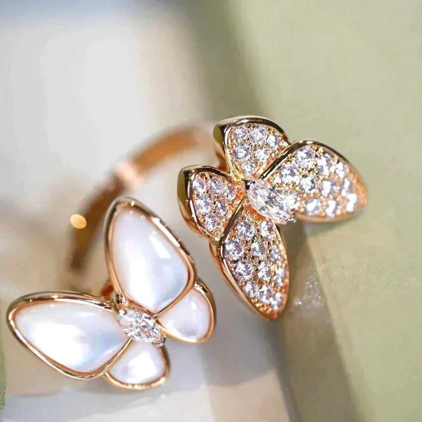 Mysitc TWIN BUTTERFLY DIAMOND MOP RING