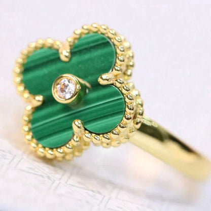 Mysitc CLOVER MALACHITE RING GOLD DIAMOND