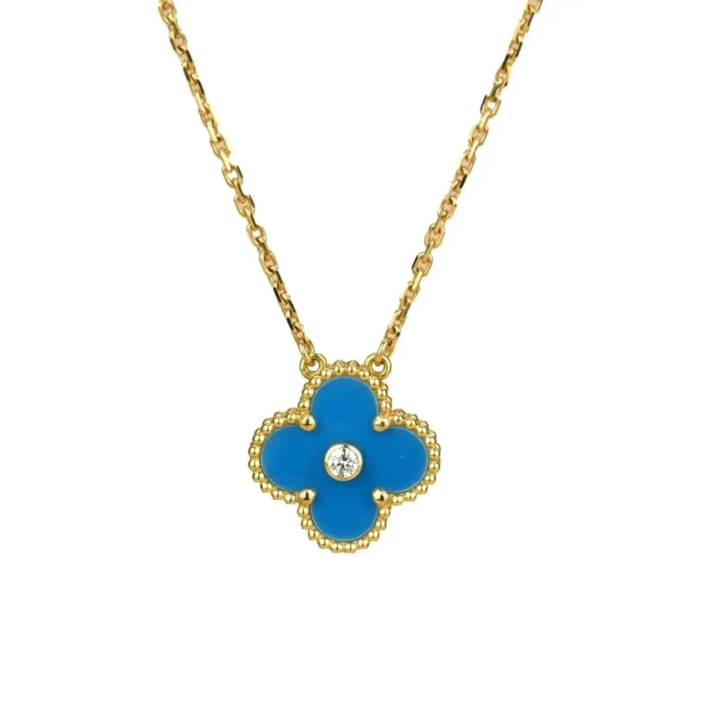 Mysitc CLOVER 15MM DIAMOND AND BLUE AGATE NECKLACE