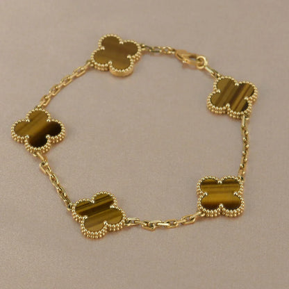 [Mysitc ]New  CLOVER 5 MOTIFS TIGER EYE BRACELET COLLECTION