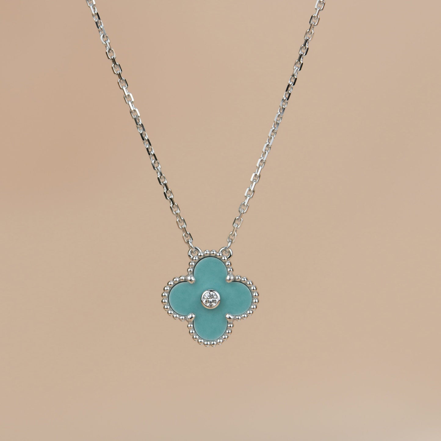 Mysitc CLOVER 15MM DIAMOND SVRES PORCELAIN  NECKLACE SILVER