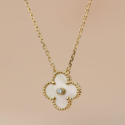 Mysitc CLOVER 15MM DIAMOND GOLD MOTHER OF PEARL NECKLACE