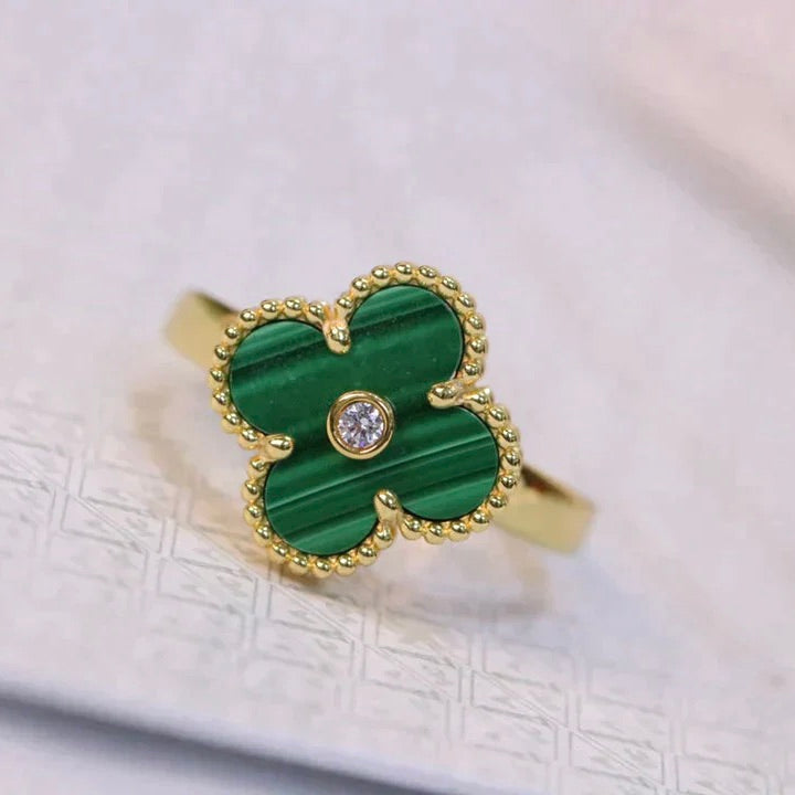 Mysitc CLOVER MALACHITE RING GOLD DIAMOND