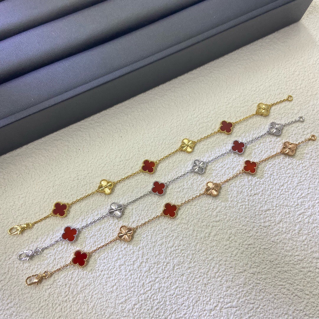 [Mysitc ]CLOVER 6 MOTIF RED AGATE LASER BRACELET