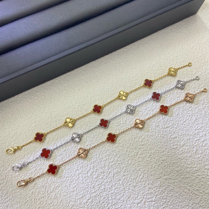 [Mysitc ]CLOVER 6 MOTIF RED AGATE LASER BRACELET