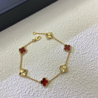 [Mysitc ]CLOVER 6 MOTIF RED AGATE LASER BRACELET