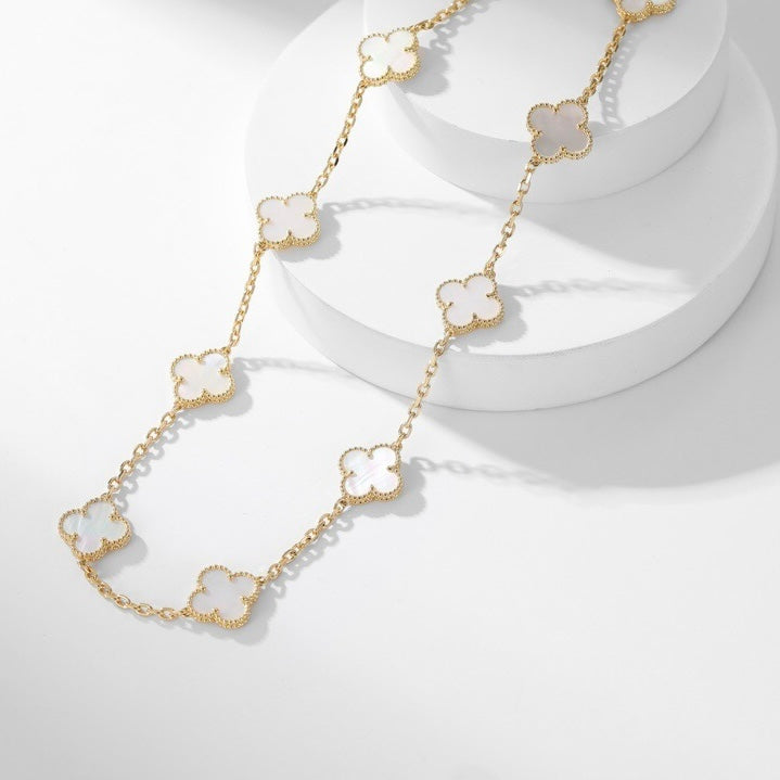 Mysitc CLOVER 10 MOTIFS WHITE MOTHER OF PEARL NECKLACE