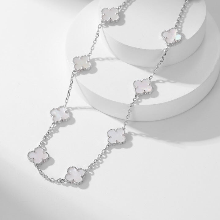 Mysitc CLOVER 10 MOTIFS WHITE MOTHER OF PEARL NECKLACE