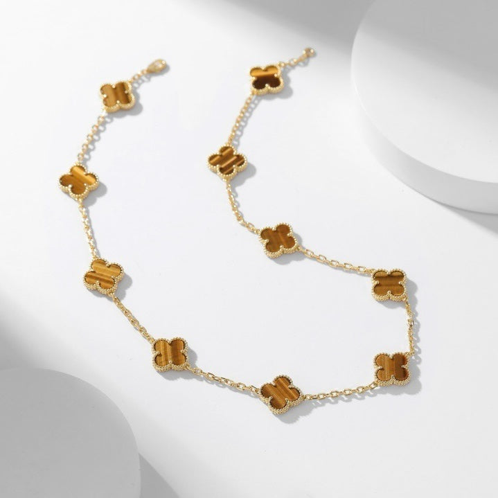 Mysitc CLOVER 10 MOTIFS TIGER EYE NECKLACE