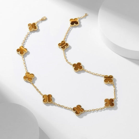 Mysitc CLOVER 10 MOTIFS TIGER EYE NECKLACE
