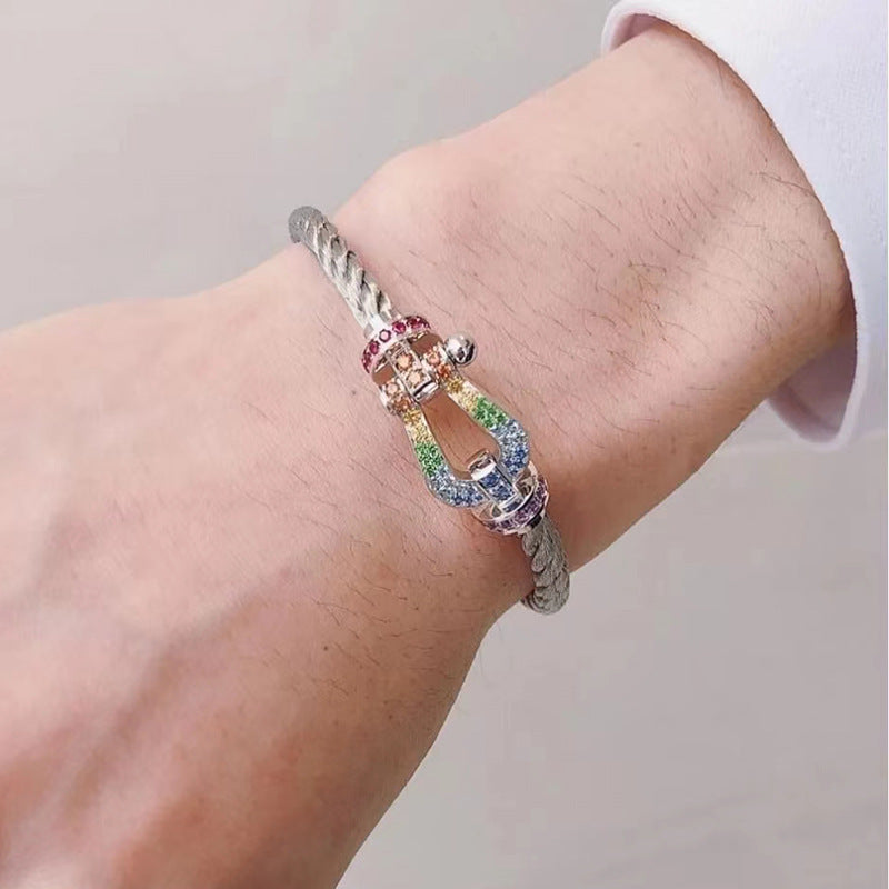 Mysitc FORCE GROSSES HUFEISEN FARBIGES DIAMANTENARMBAND ROSÉGOLD