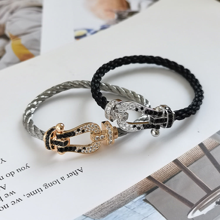 Mysitc FORCE LARGE HORSESHOE BLACK WHITE DIAMOND BRACELET SILVER