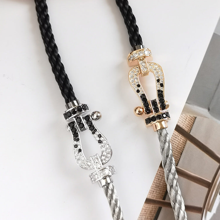 Mysitc FORCE LARGE HORSESHOE BLACK WHITE DIAMOND BRACELET ROSE GOLD